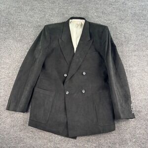 Vintage Kingsridge Suit Jacket 44 R Black Suede Double Breasted Peak Lapel USA